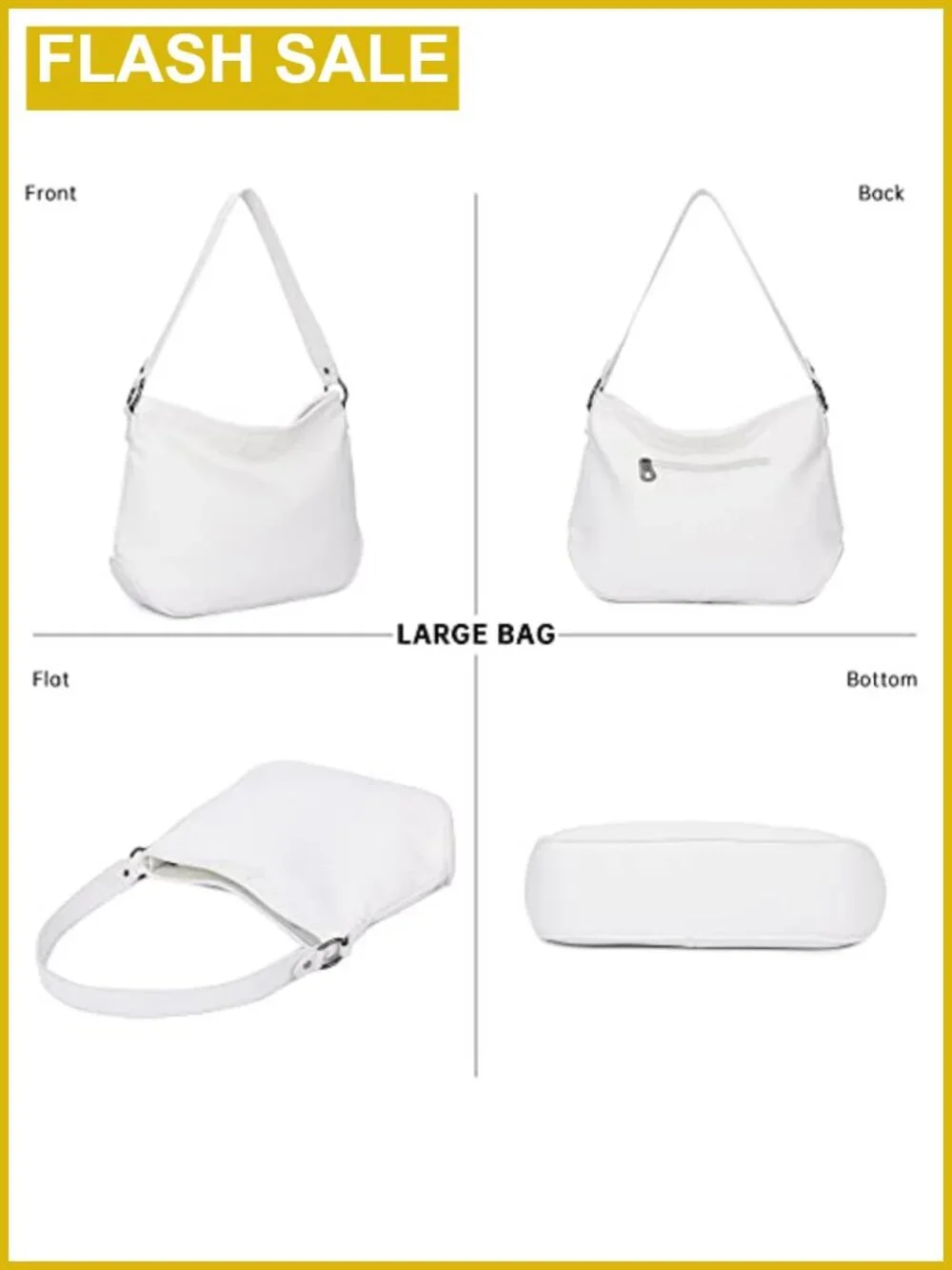 Medium Hobo Shoulder Bag Vegan Leather Lightweight Everyday Handbag